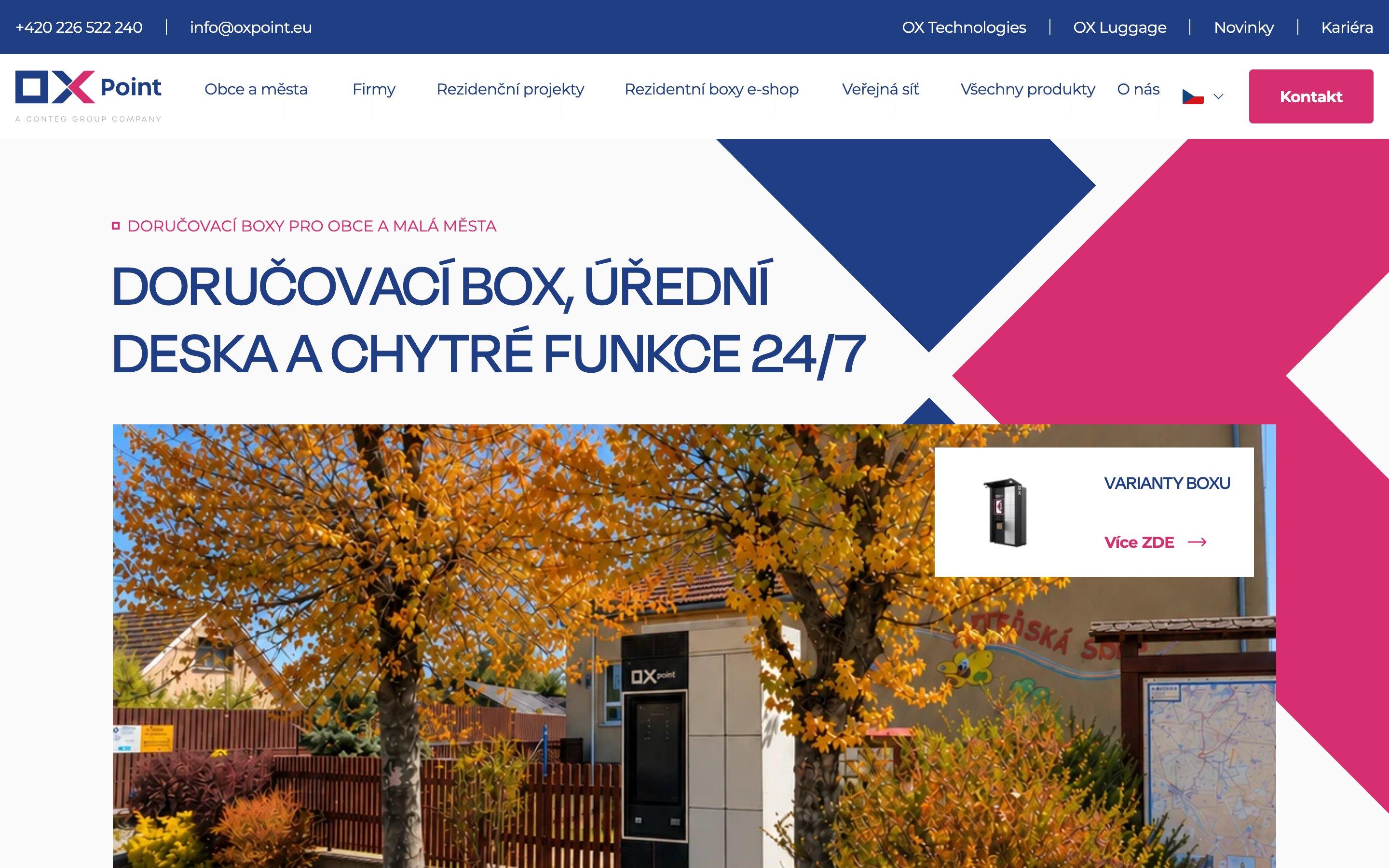 Stránka obecních boxů — doručovací box, úřední deska a chytré funkce 24/7