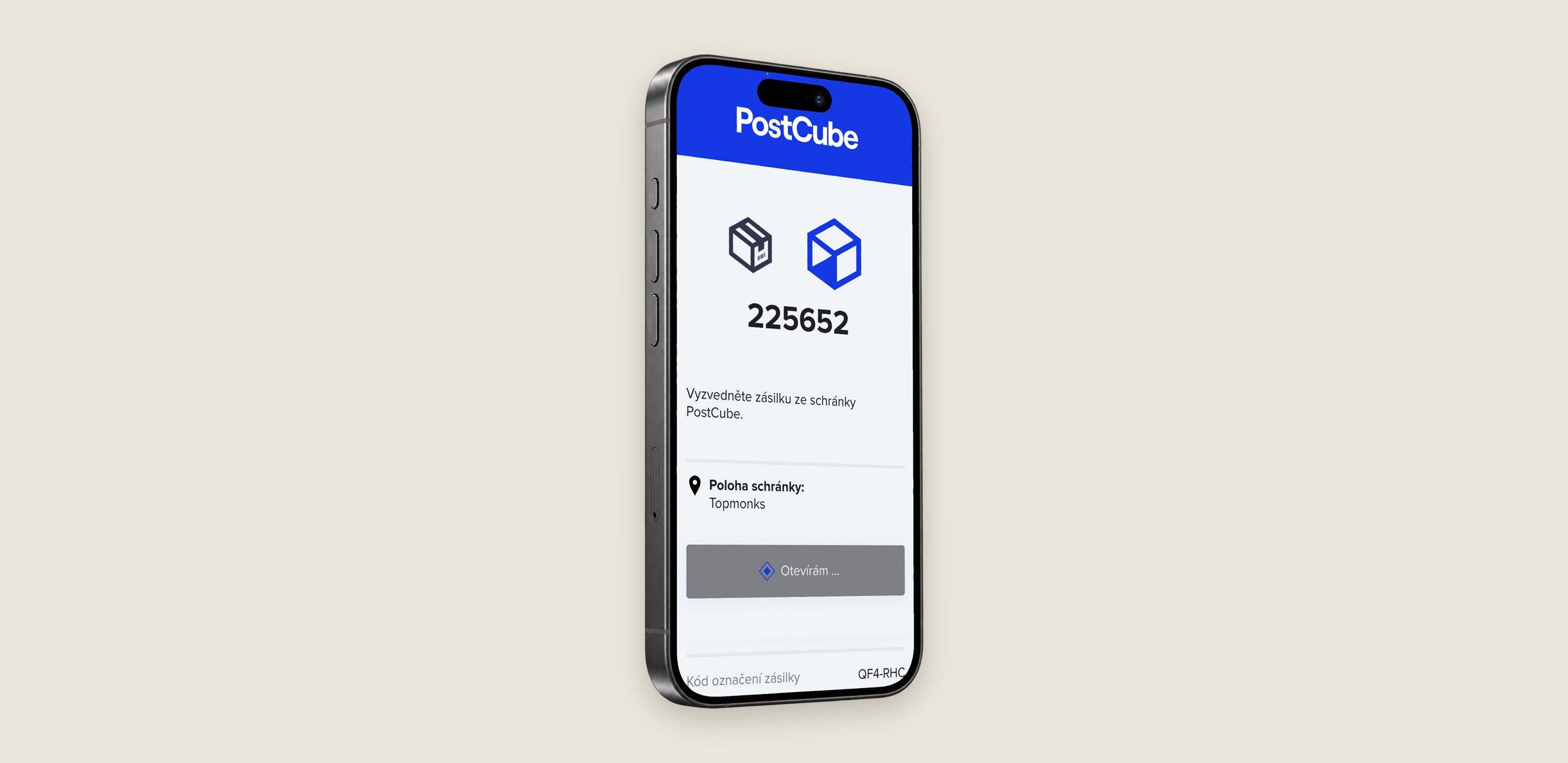 Aplikace PostCube otevírá schránku podle kódu zásilky