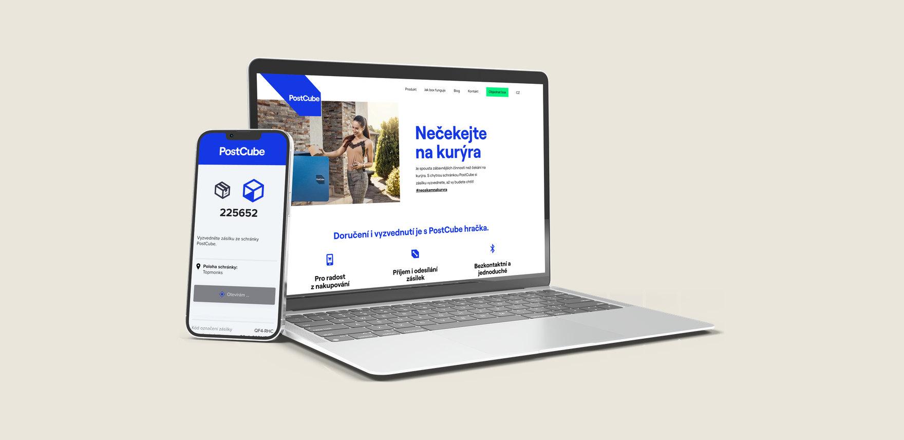 PostCube na notebooku a v mobilu — web služby a aplikace pro otevření schránky